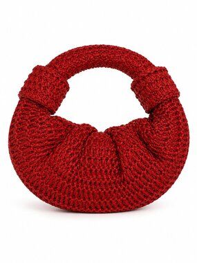 Simon Miller Red Raffia Woven Top Handle Bag Boho Luxury Statement Handbag
